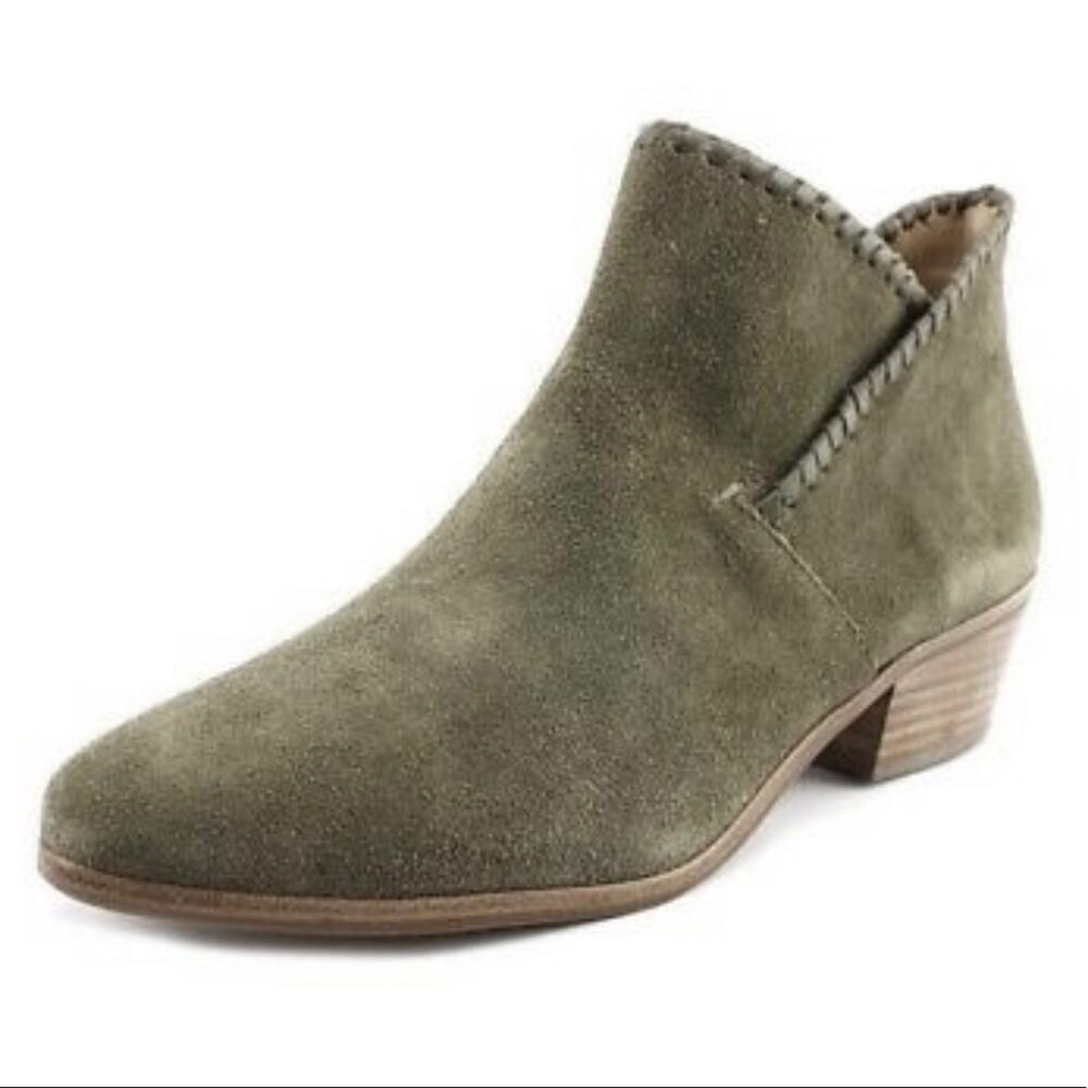 Jack Rogers Sadie Flat Ankle Boots Olive Green Suede Booties Leather Women’s 5.5